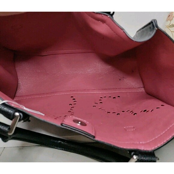 Calvin Klein Black Floral & Silver Stud Hand Bag 13"X9.5"X5.5" - Picture 5 of 6